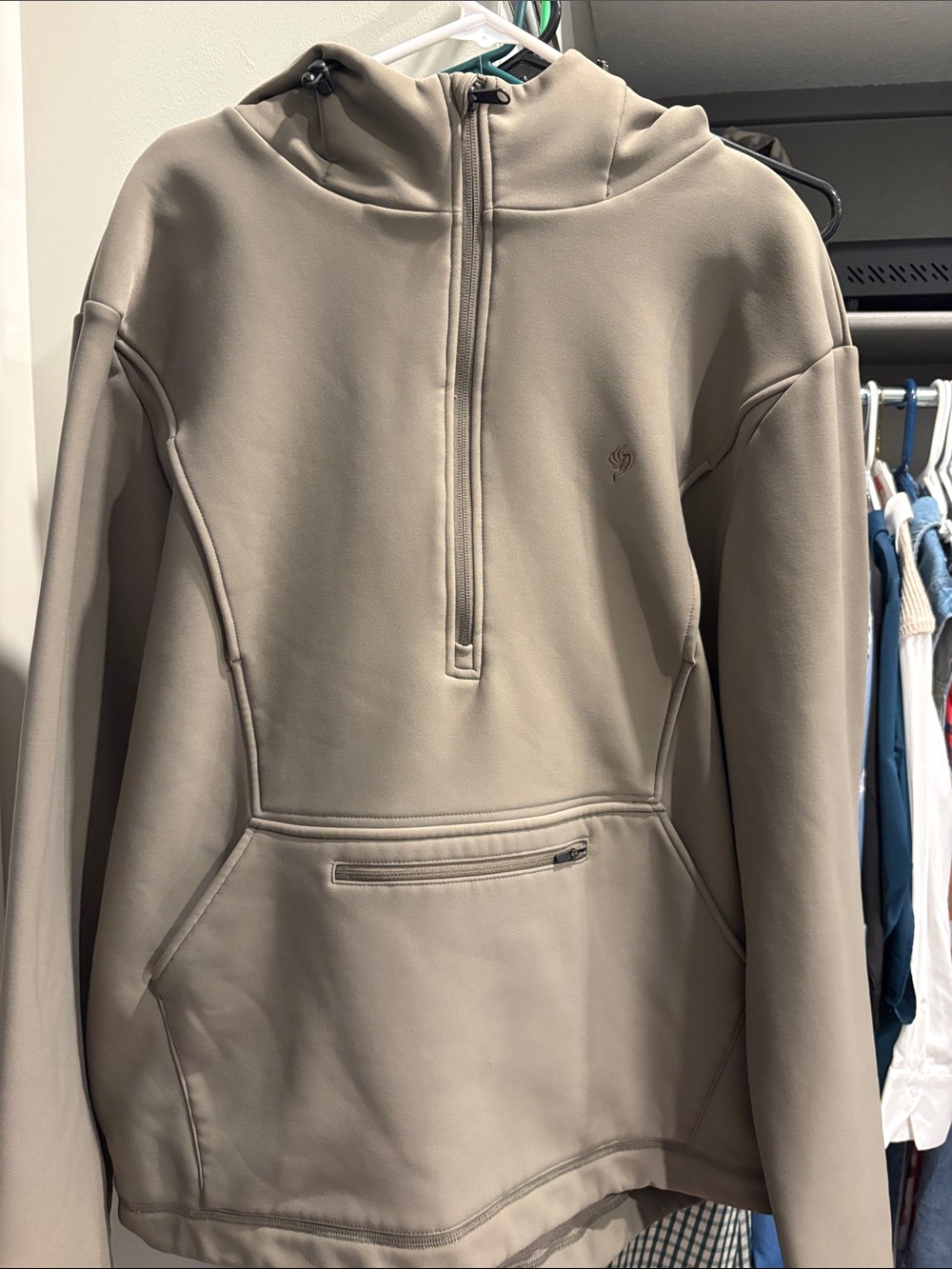 Men's Zip-Up Hooded Pullover Sweater - Taupe